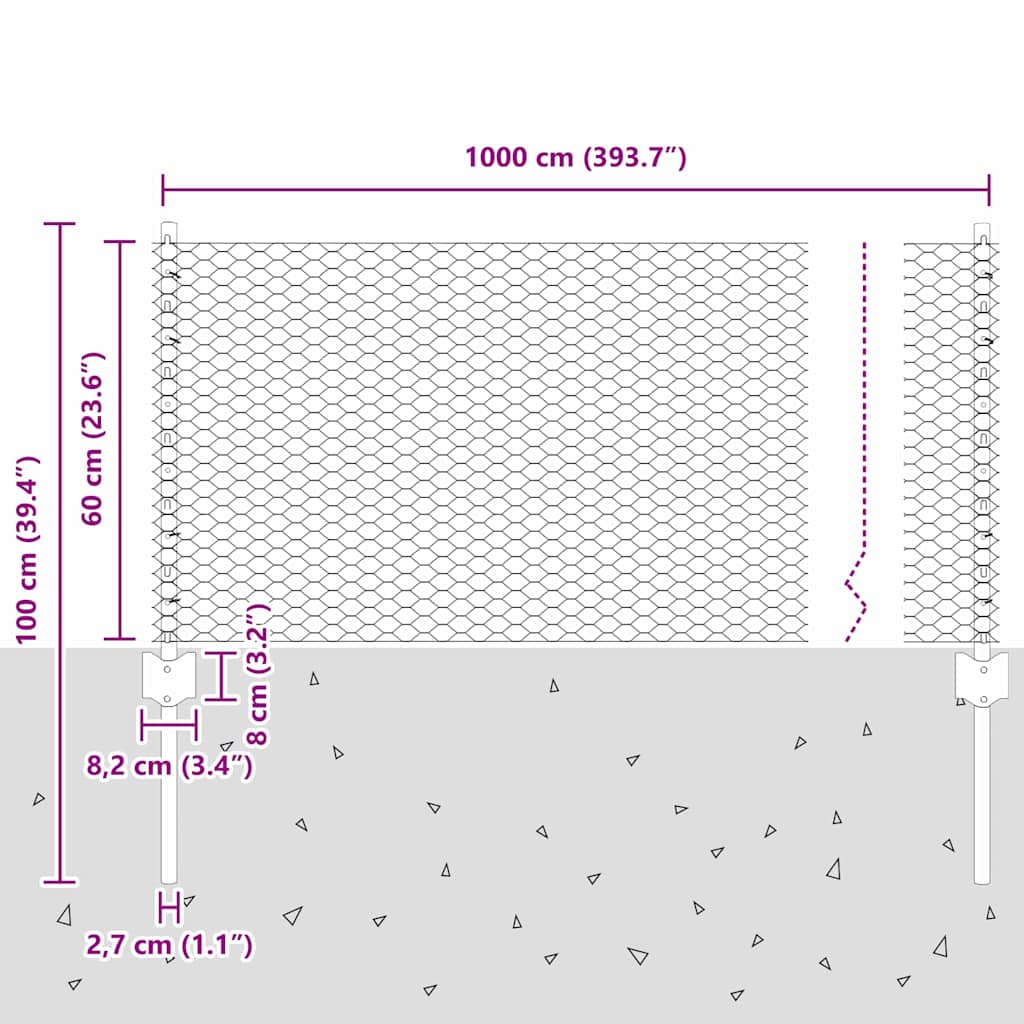 Hek met Paal Groen 0,6 x 10 m Staal en PVC