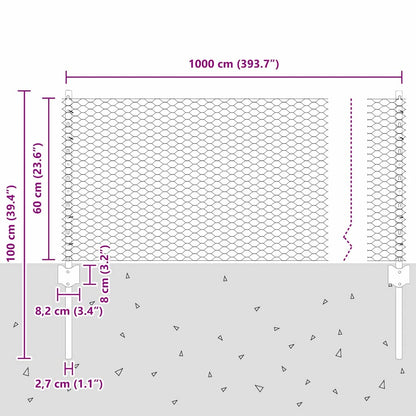 Hek met Paal Groen 0,6 x 10 m Staal en PVC