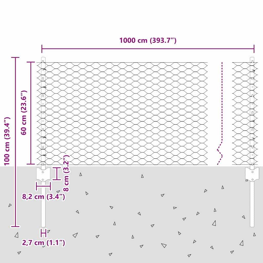 Hek met Paal Groen 0,6 x 10 m Staal en PVC