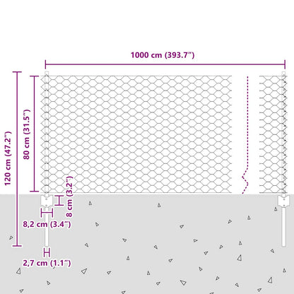 Hek met Paal Groen 0,8 x 10 m Staal en PVC