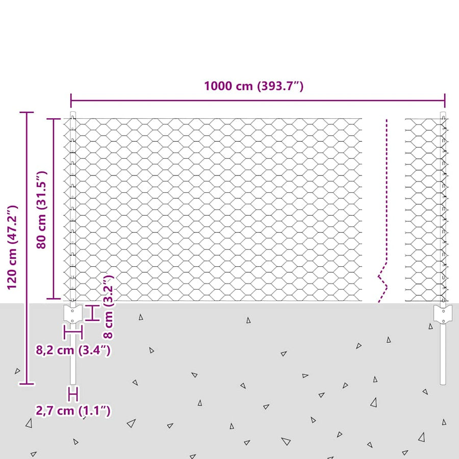 Hek met Paal Groen 0,8 x 10 m Staal en PVC