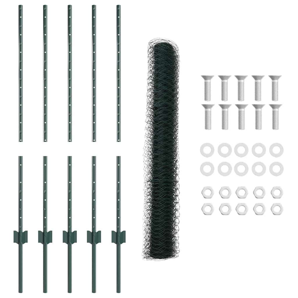Hek met Paal Groen 1 x 10 m Staal en PVC
