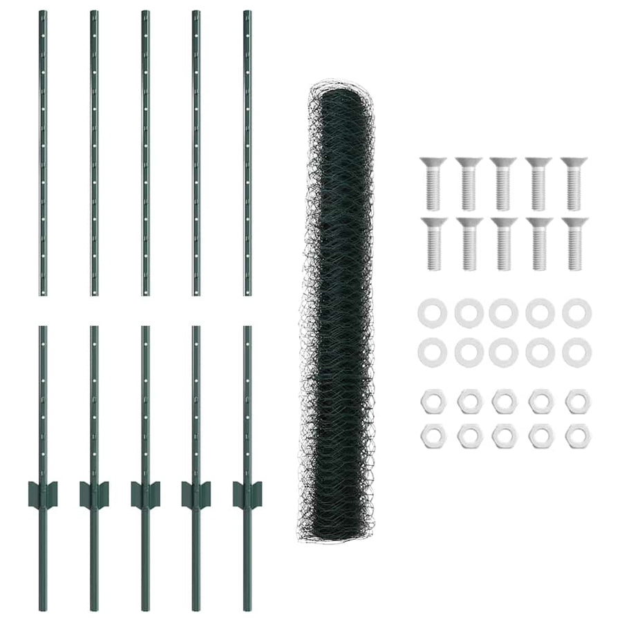 Hek met Paal Groen 1 x 10 m Staal en PVC