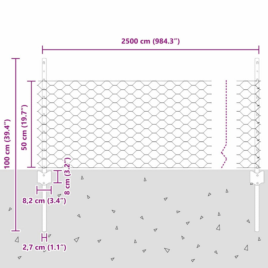 Hecke Met Palen 0,5 X 25 M Staal Groen 25 x 0.5 m hek (5 cm breed gaas)