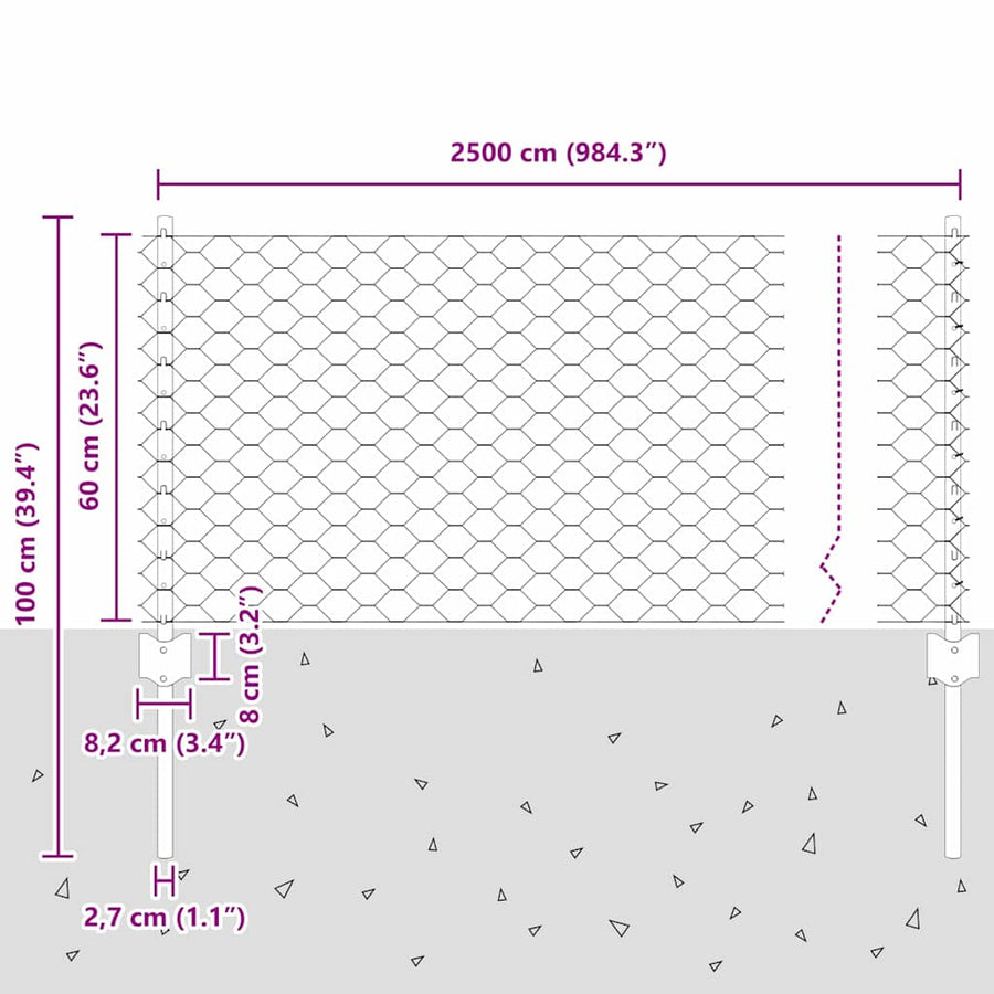 Hek met Paal Groen 0,6 x 25 m Staal en PVC