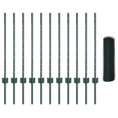Hek Met Paal 0,8 X 25 M Staal En Pvc Groen 25 x 0,8 m hek (1,3 cm breed mesh)