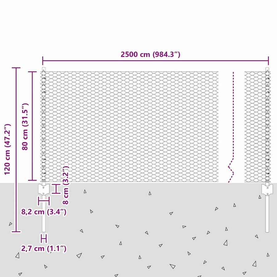 Hek Met Paal 0,8 X 25 M Staal Groen 25 x 0,8 m omheining (gaasbreedte: 2,5 cm)