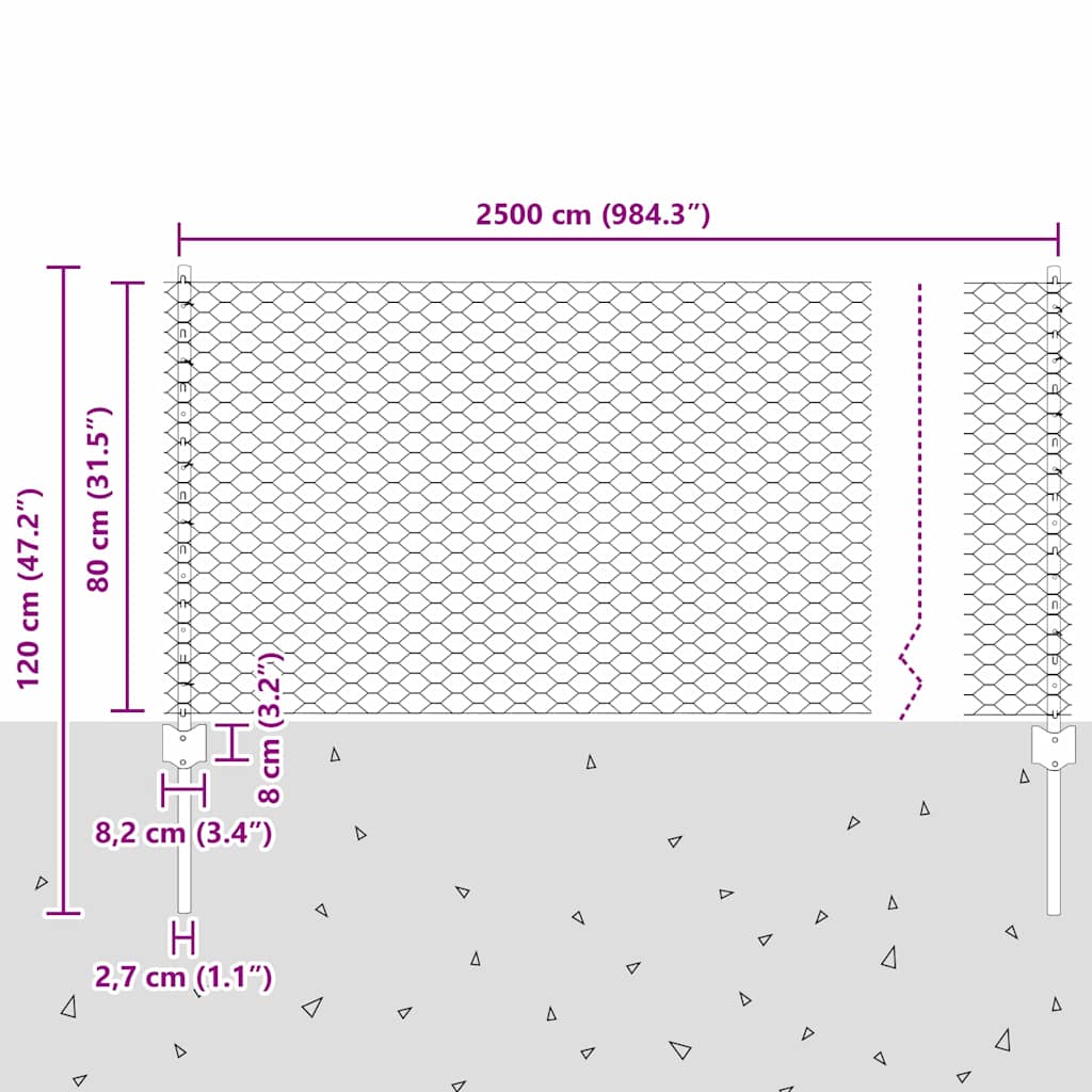 Hek Met Paal 0,8 X 25 M Staal Groen 25 x 0,8 m hek (3,6 cm gaaswijdte)