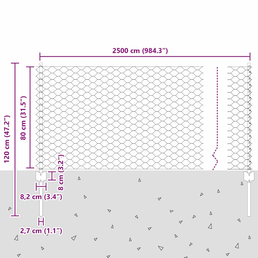 Hek Met Paal 0,8 X 25 M Staal Groen 25 x 0,8 m hek (5 cm maaswijdte)