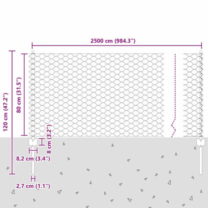 Hek Met Paal 0,8 X 25 M Staal Groen 25 x 0,8 m hek (5 cm maaswijdte)