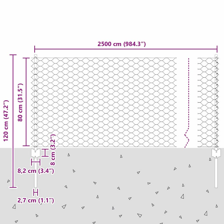 Hek Met Paal 0,8 X 25 M Staal Groen 25 x 0,8 m hek (5 cm maaswijdte)