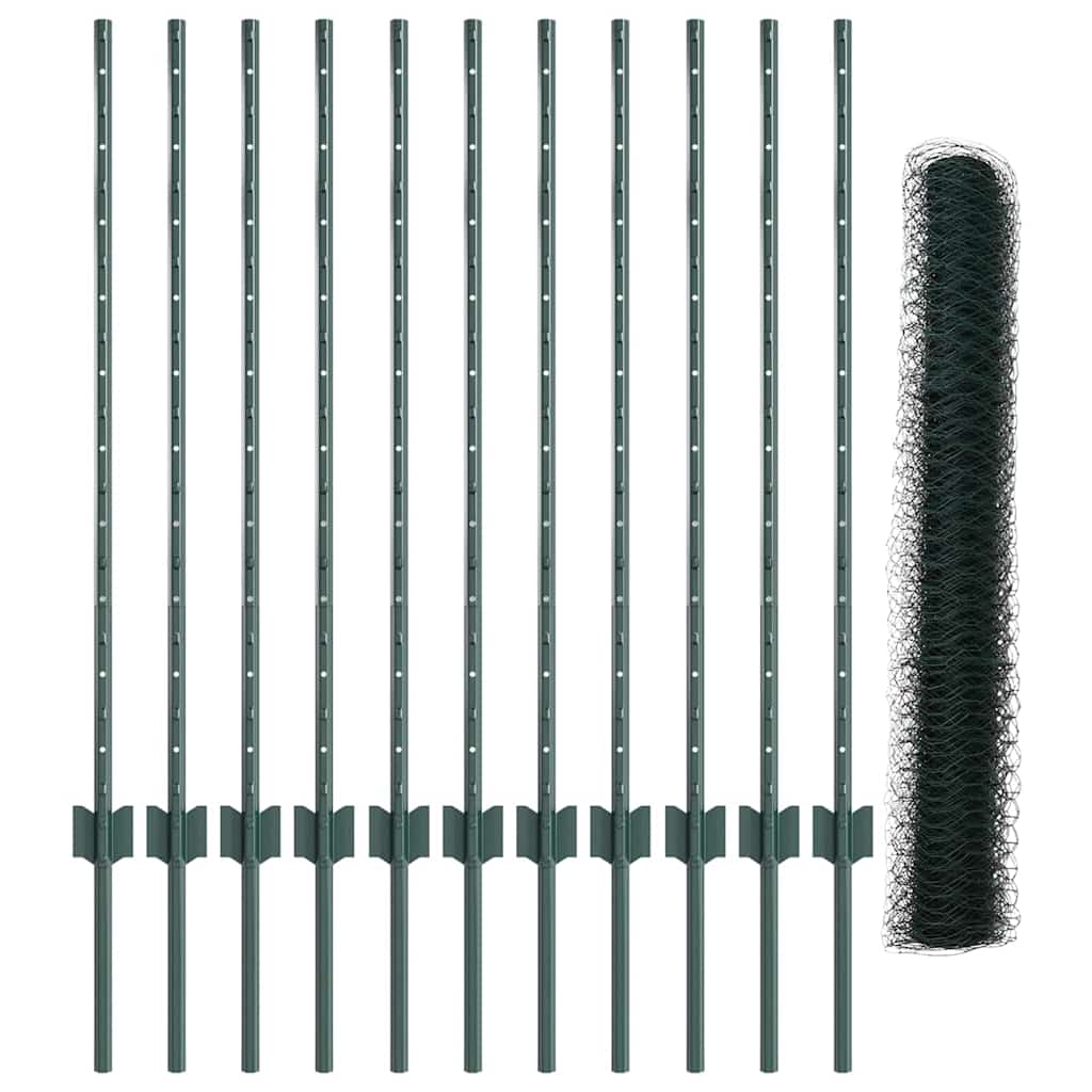 Hecke Met Palen 1 X 25 M Staal Groen 25 x 1 m scherm (5 cm gaas)