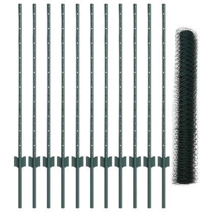 Hecke Met Palen 1 X 25 M Staal Groen 25 x 1 m scherm (5 cm gaas)