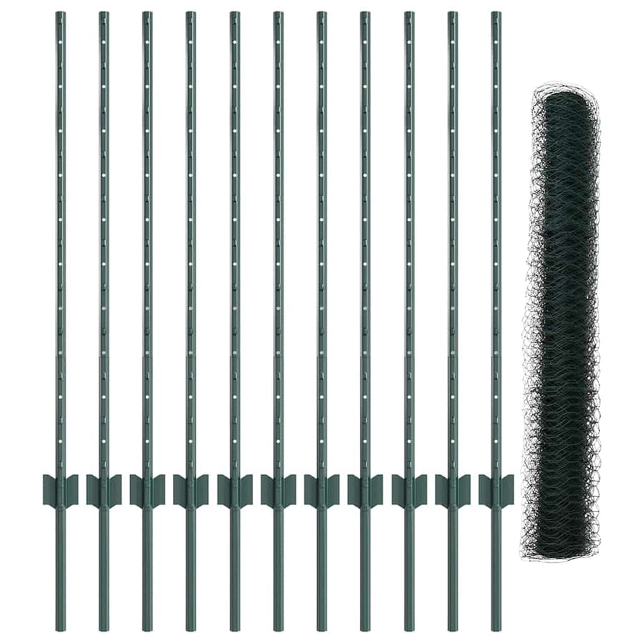 Hecke Met Palen 1 X 25 M Staal Groen 25 x 1 m scherm (5 cm gaas)