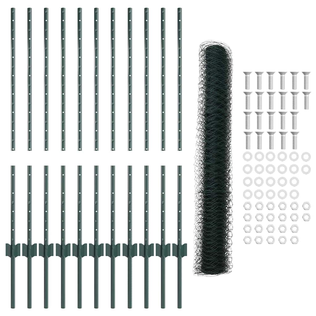 Hecke Met Palen 1 X 25 M Staal Groen 25 x 1 m scherm (5 cm gaas)
