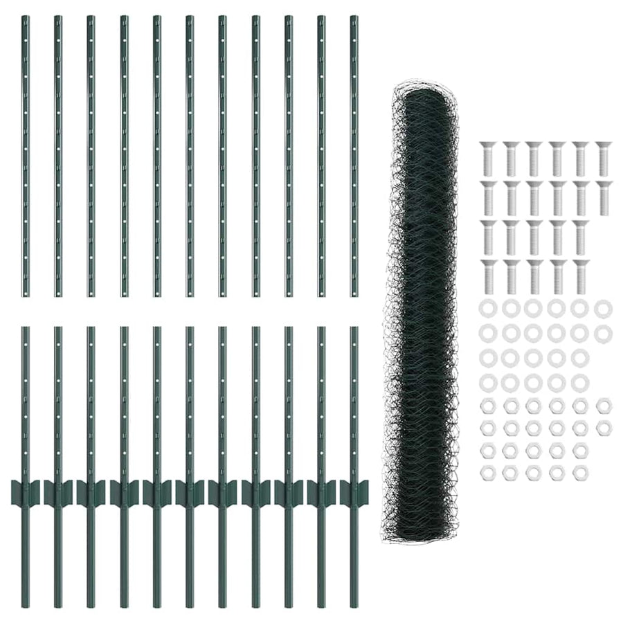 Hecke Met Palen 1 X 25 M Staal Groen 25 x 1 m scherm (5 cm gaas)