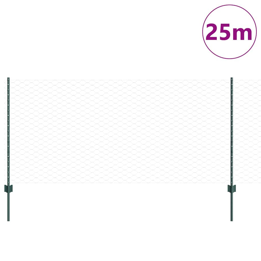 Hecke Met Palen 1 X 25 M Staal Groen 25 x 1 m scherm (5 cm gaas)