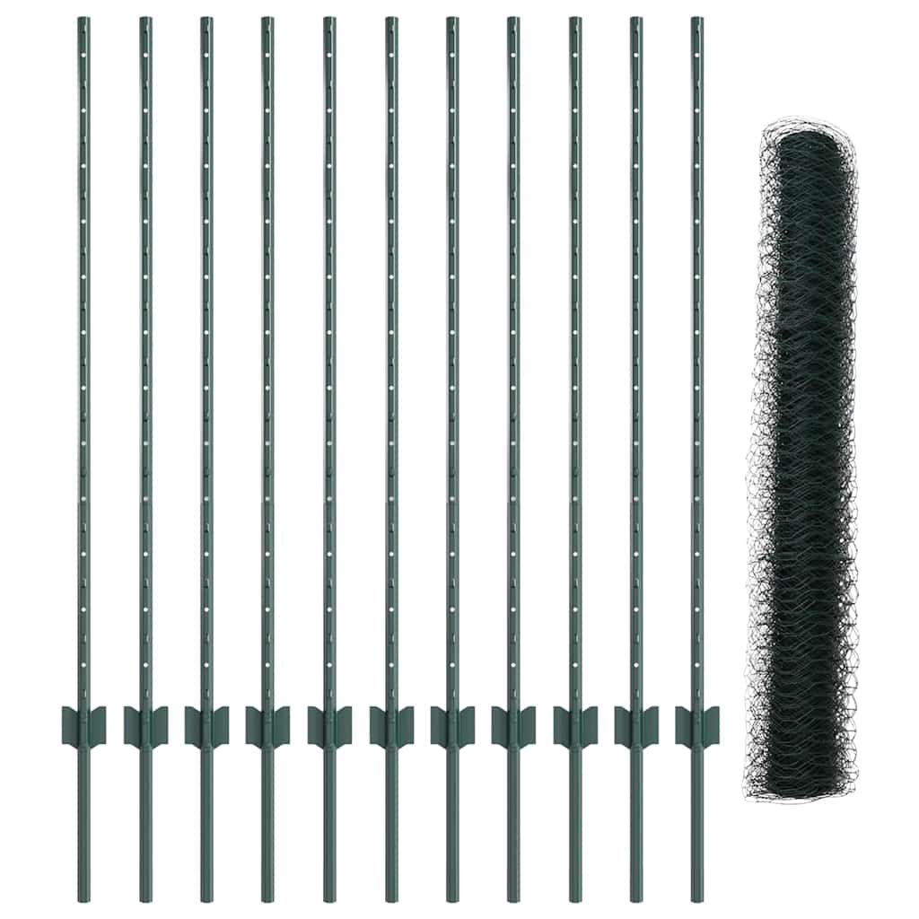 Hecke Met Palen 1.2 X 25 M Staal Groen 25 x 1.2 m hek (5 cm breed gaas)