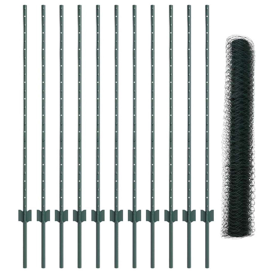 Hecke Met Palen 1.2 X 25 M Staal Groen 25 x 1.2 m hek (5 cm breed gaas)