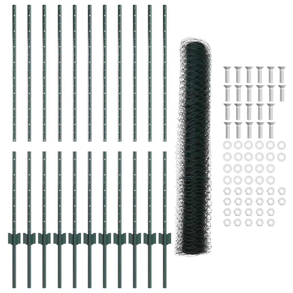 Hecke Met Palen 1.2 X 25 M Staal Groen 25 x 1.2 m hek (5 cm breed gaas)