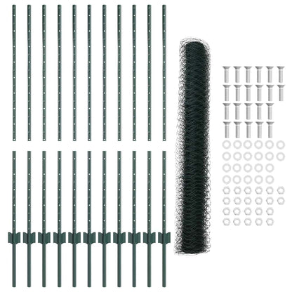 Hecke Met Palen 1.2 X 25 M Staal Groen 25 x 1.2 m hek (5 cm breed gaas)