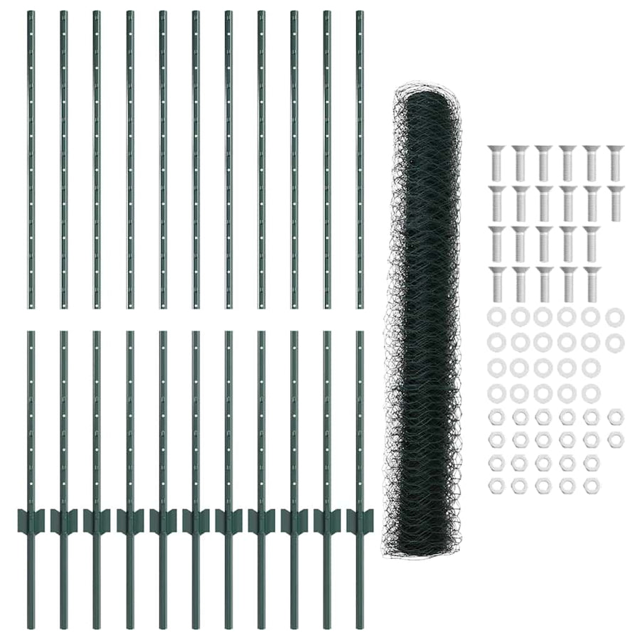 Hecke Met Palen 1.2 X 25 M Staal Groen 25 x 1.2 m hek (5 cm breed gaas)