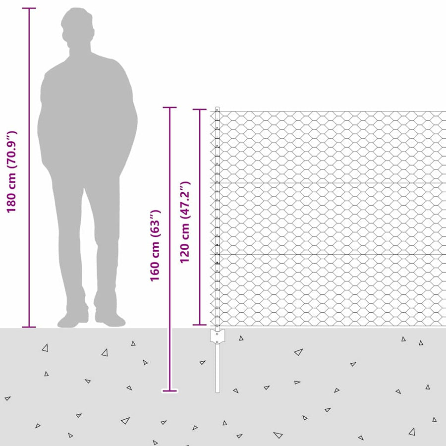 Hecke Met Palen 1.2 X 25 M Staal Groen 25 x 1.2 m hek (5 cm breed gaas)