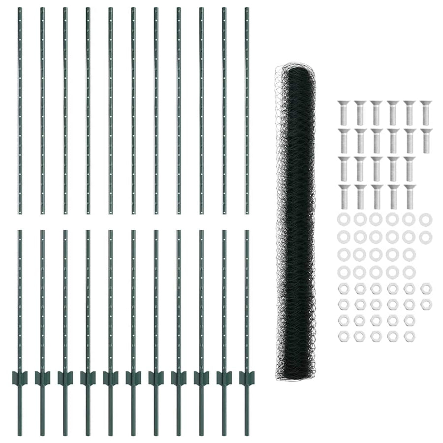 Hek Met Paal 1,5 X 25 M Staal Groen 25 x 1,5 m hek (5 cm breedte gaas)