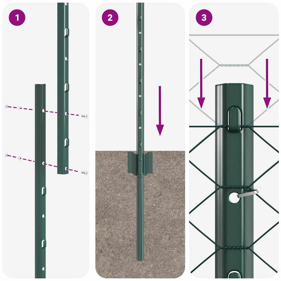 Hek Met Paal 1,5 X 25 M Staal Groen 25 x 1,5 m hek (5 cm breedte gaas)