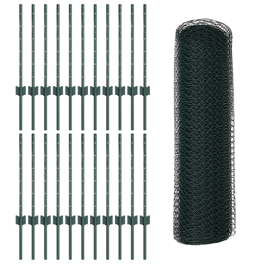 Hek Met Paal 0,5 X 50 M Staal En Pvc Groen 50 x 0,5 m hek (2,5 cm breed gaas)