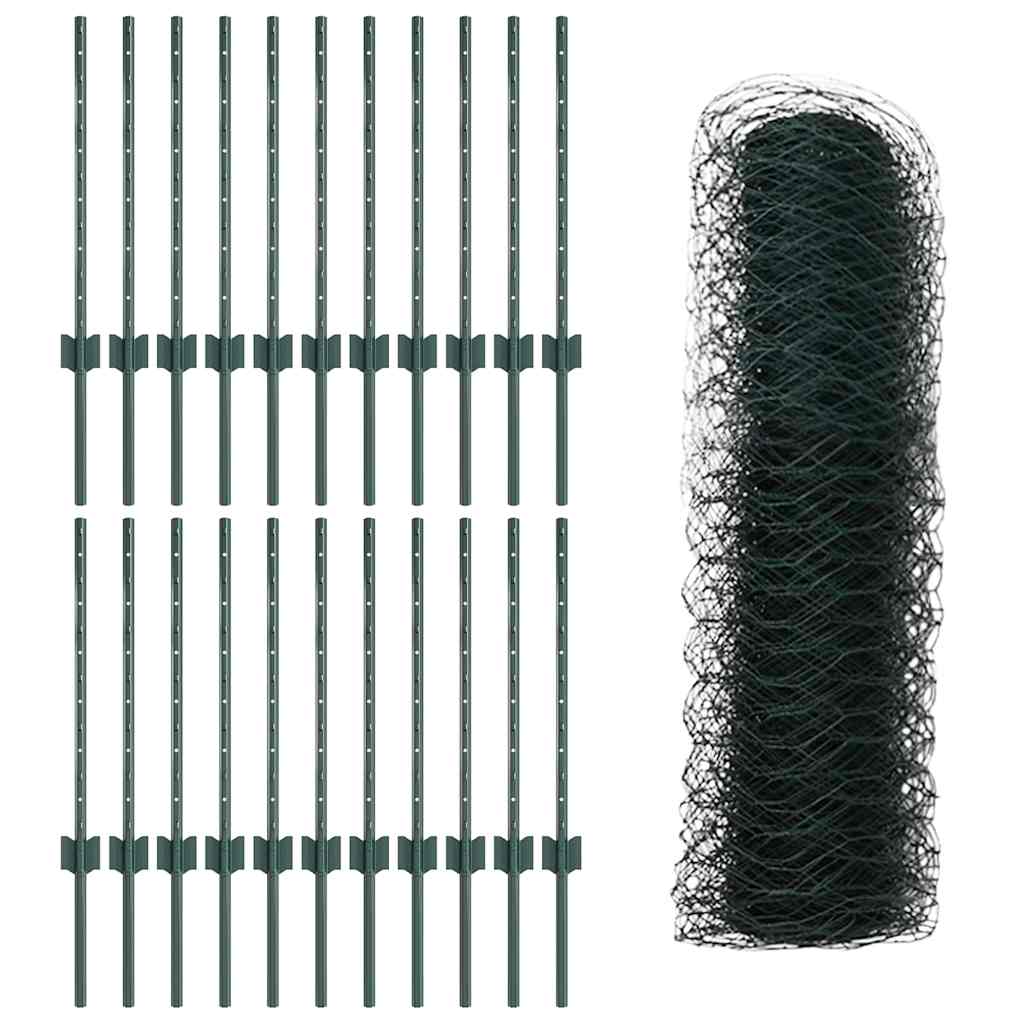 Hek Met Paal 0,5 X 50 M Staal En Pvc Groen 50 x 0,5 m hek (3,6 cm maaswijdte)