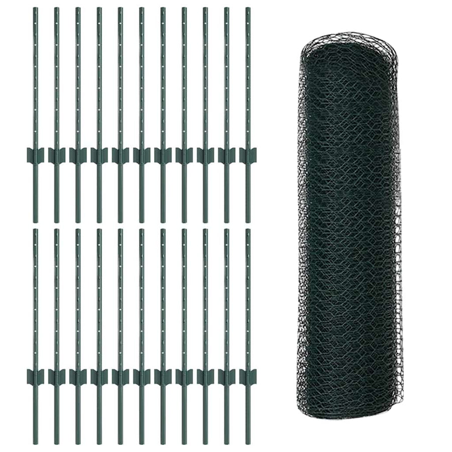 Hek Met Paal 0,6 X 50 M Staal En Pvc Groen 50 x 0,6 m hek (1,3 cm breedte gaas)
