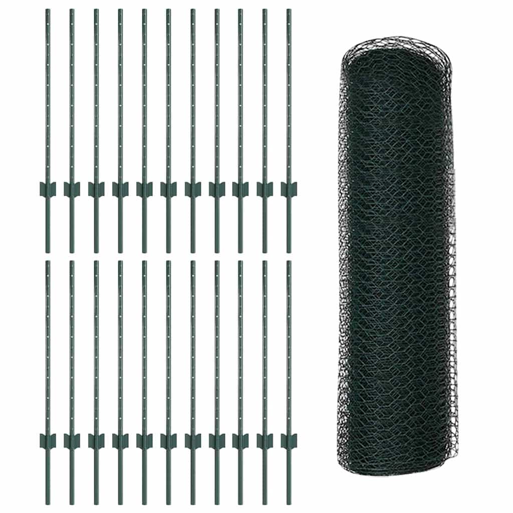 Hek Met Paal 0,8 X 50 M Staal En Pvc Groen 50 x 0,8 m hek (2,5 cm maaswijdte)
