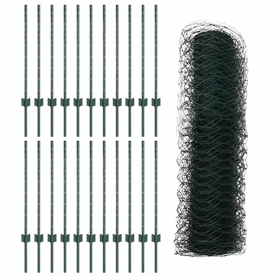 Hek Met Paal 0,8 X 50 M Staal En Pvc Groen 50 x 0,8 m hek (3,6 cm gaasbreedte)