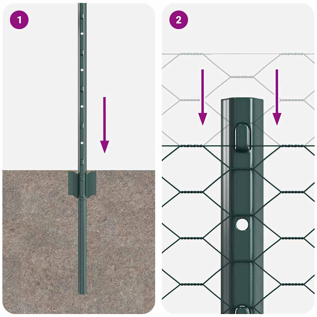 Hek Met Paal 0,5 X 100 M Staal En Pvc Groen 100 x 0,5 m hekje (1,3 cm maasbreedte)