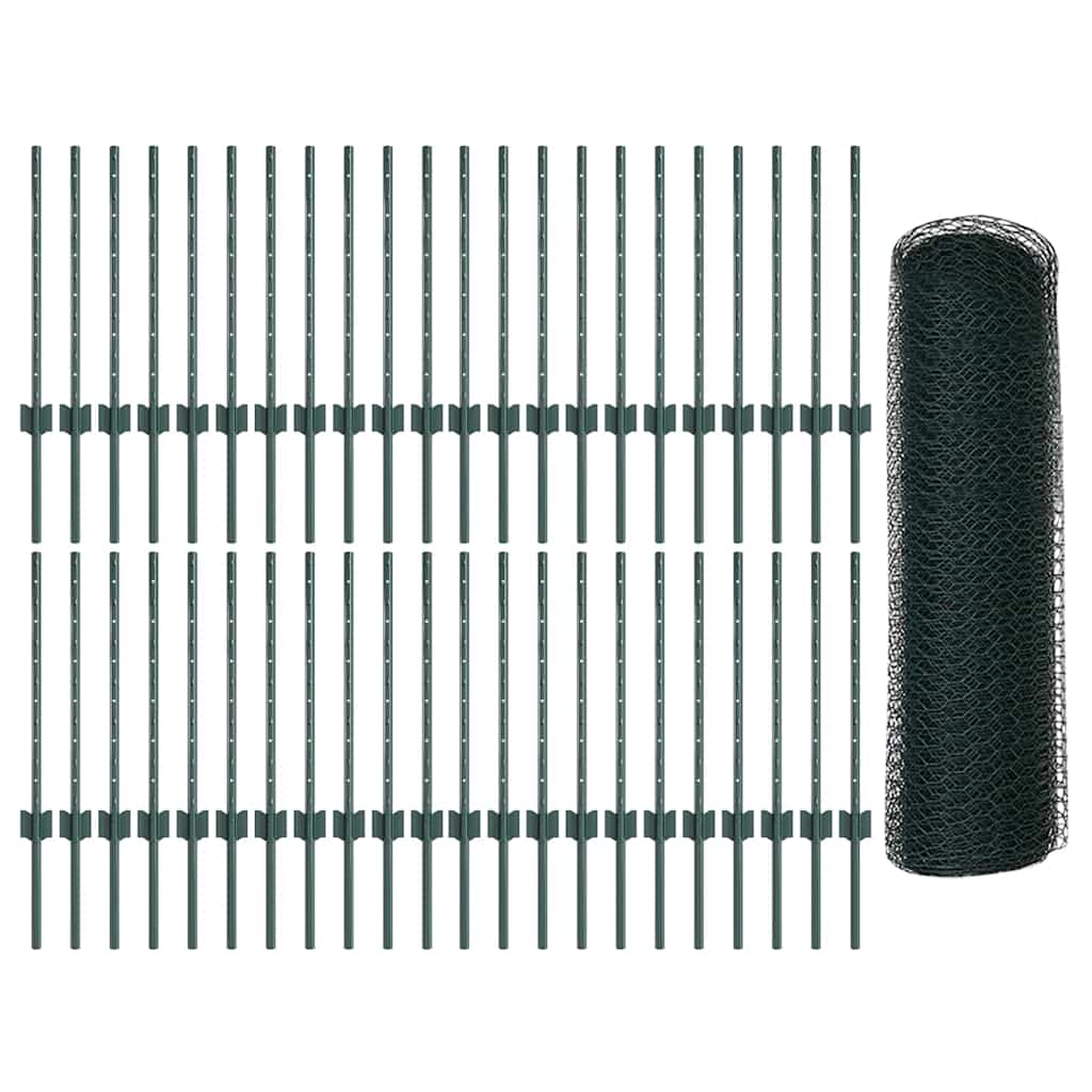 Hek Met Paal 0,5 X 100 M Staal En Pvc Groen 100 x 0,5 m hek (2,5 cm maaswijdte)