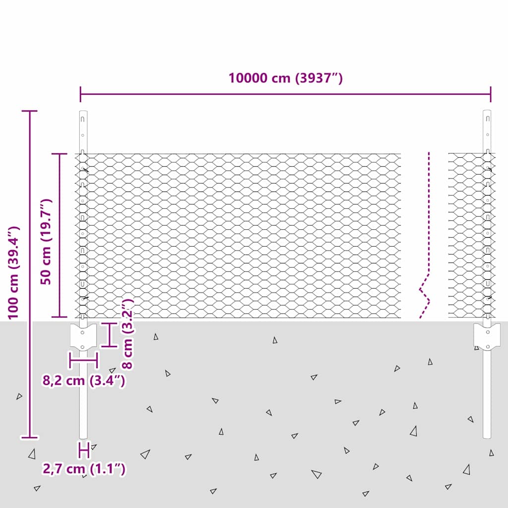 Hek Met Paal 0,5 X 100 M Staal En Pvc Groen 100 x 0,5 m hek (2,5 cm maaswijdte)