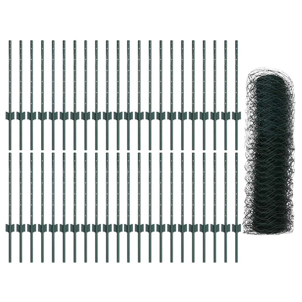 Hek Met Paal 0,5 X 100 M Staal En Pvc Groen 100 x 0,5 m hek (3,6 cm breed gaas)