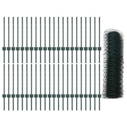 Hek Met Paal 0,5 X 100 M Staal En Pvc Groen 100 x 0,5 m hek (3,6 cm breed gaas)