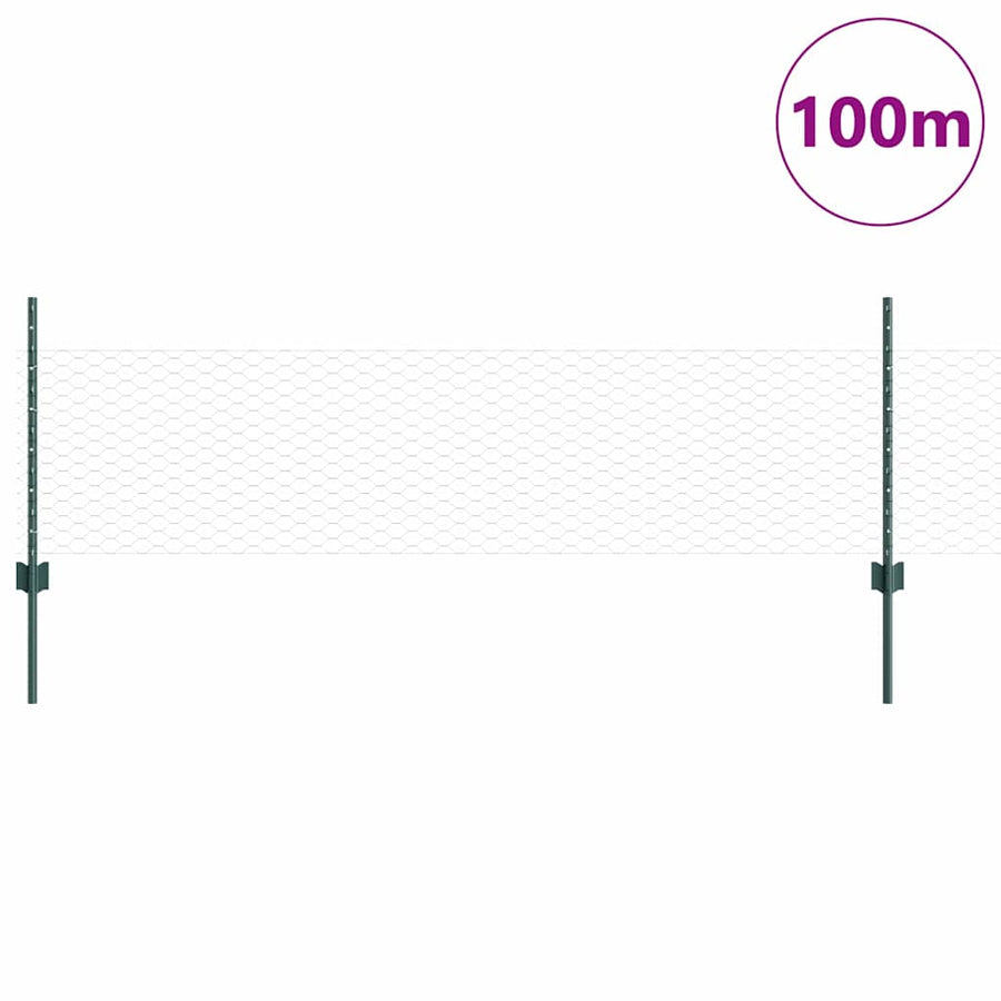 Hek Met Paal 0,5 X 100 M Staal En Pvc Groen 100 x 0,5 m hek (3,6 cm breed gaas)