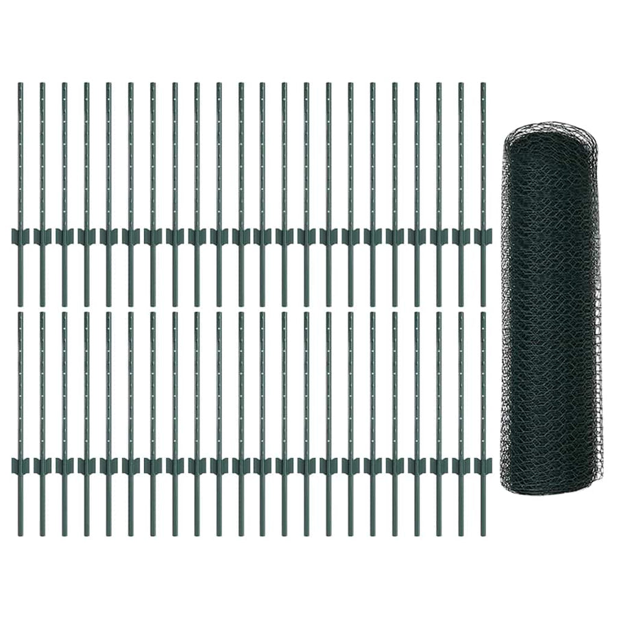 Hek Met Paal 0,6 X 100 M Staal En Pvc Groen 100 x 0,6 m afsluiting (2,5 cm maaswijdte)