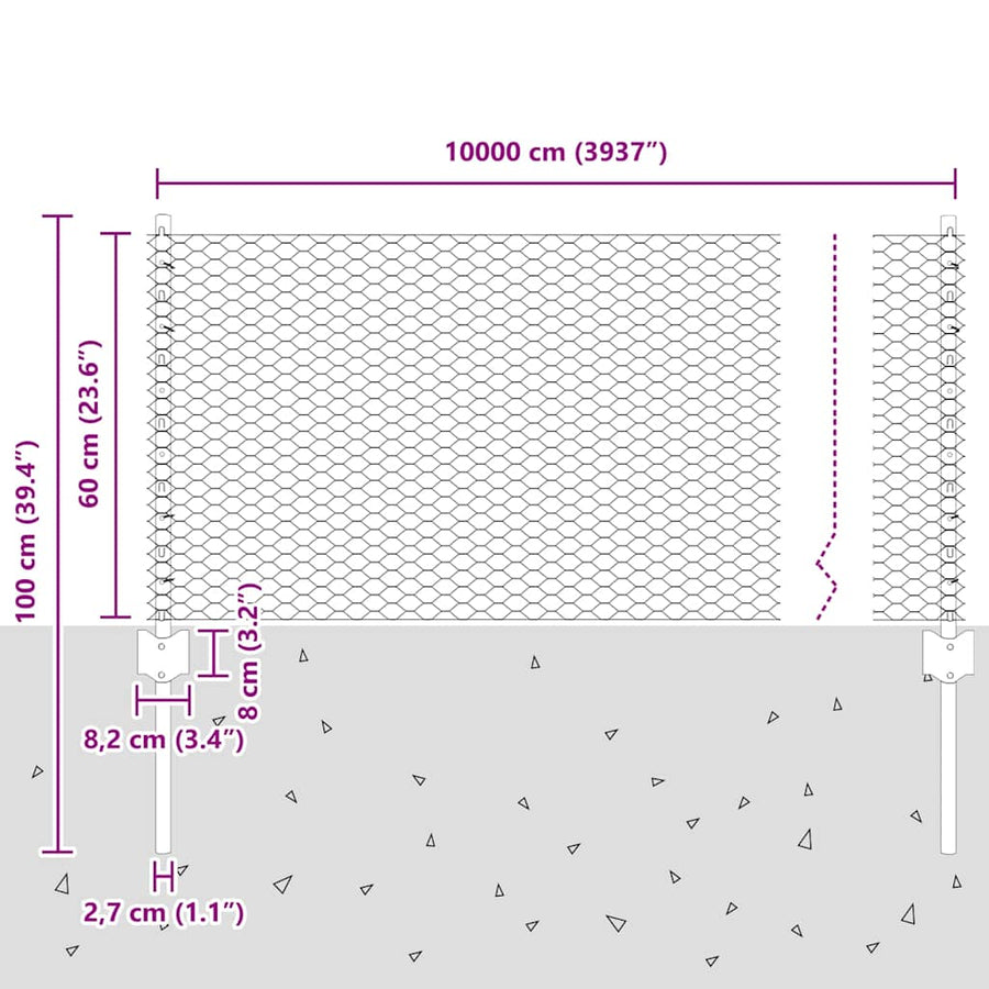 Hek Met Paal 0,6 X 100 M Staal En Pvc Groen 100 x 0,6 m afsluiting (2,5 cm maaswijdte)