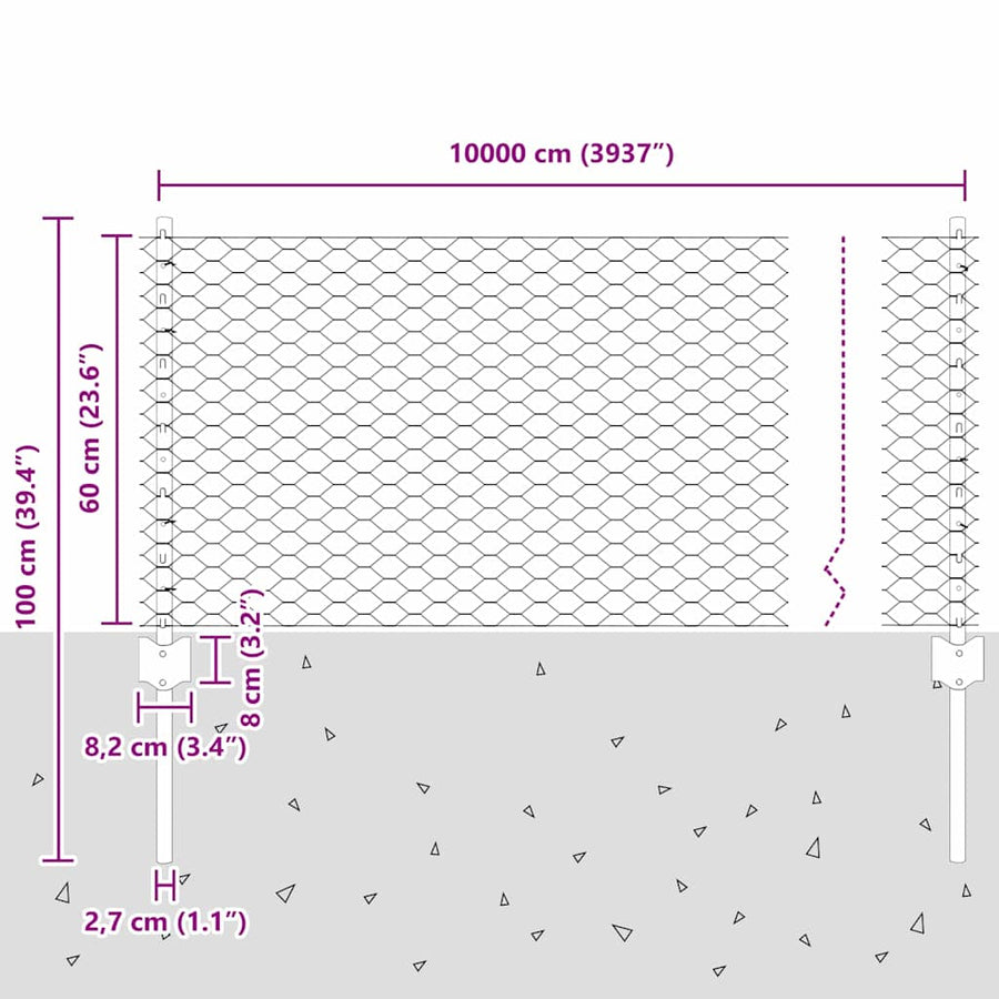 Hek met Paal Groen 0,6 x 100 m Staal en PVC
