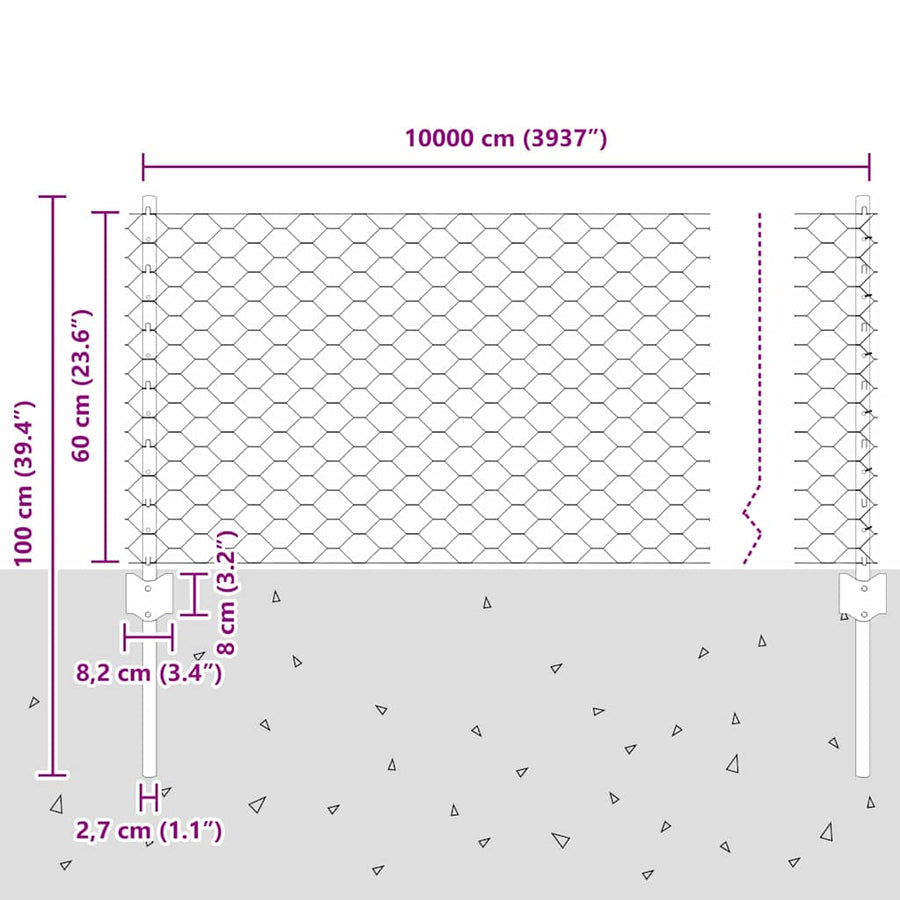 Hek met Paal Groen 0,6 x 100 m Staal en PVC