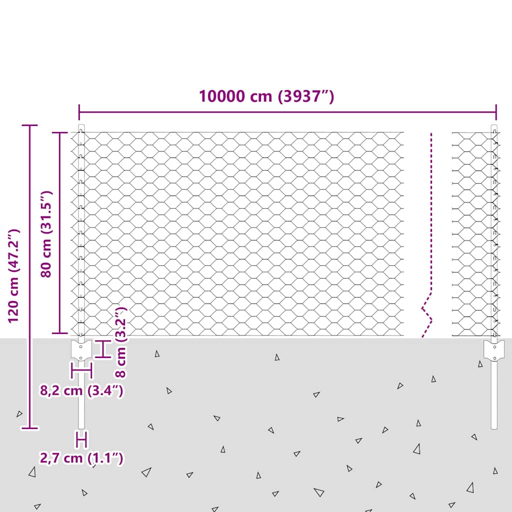 Hek Met Paal 0,8 X 100 M Staal En Pvc Groen 100 x 0,8 m omheining (5 cm breed gaas)