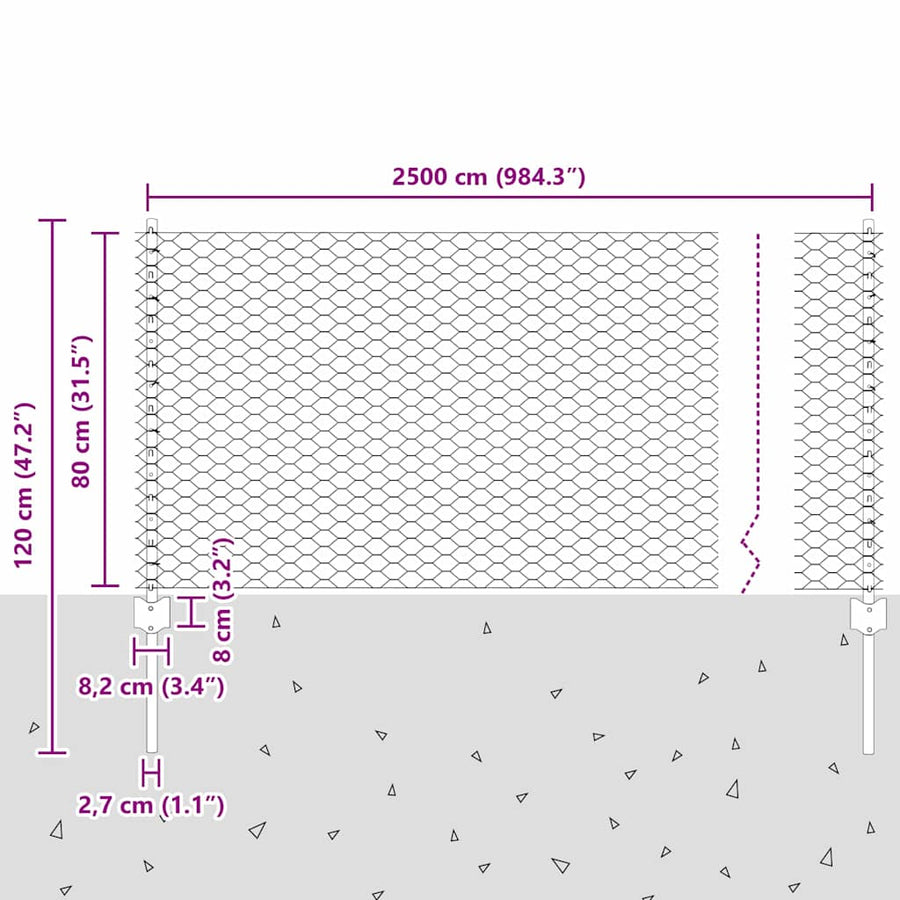 Hek met Paal Grijs 0,8 x 25 m Staal