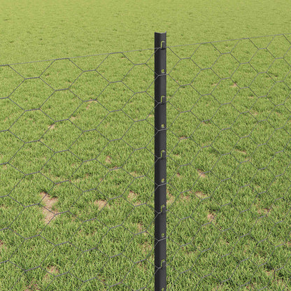 Hecke Met Palen 1 X 25 M Staal Grijs 25 x 1 m hek (5 cm breedte gaas) Hexagonaal hek