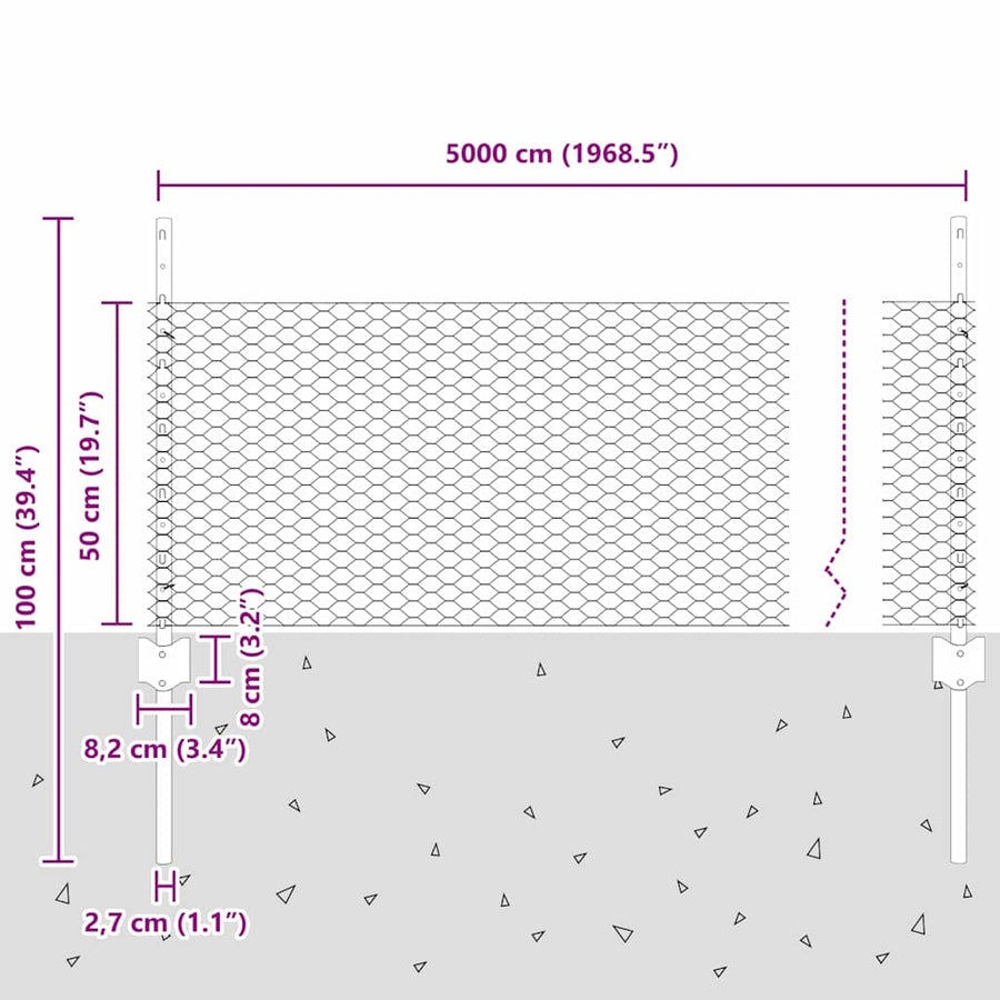 Hek met Paal Grijs 0,5 x 50 m Staal en PVC