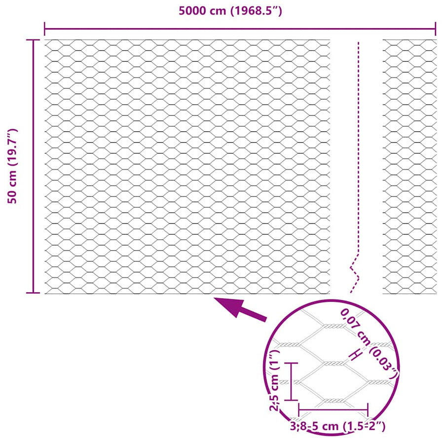 Hek met Paal Grijs 0,5 x 50 m Staal en PVC