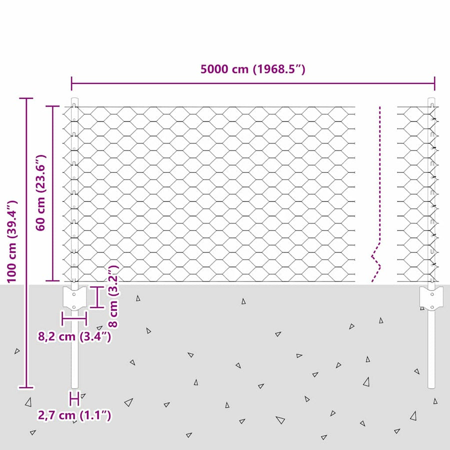 Hek met Paal Grijs 0,6 x 50 m Staal en PVC